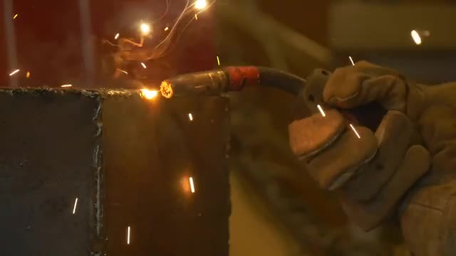 Welding Metal Welding Machine. Spatter, Work Gloves Melt Metal Iron Construction