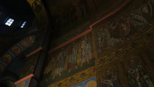 Mosaics Saint Michael's Male Monastery Altar Mikhailovsky Cathedral Christmas Kiev Dark Hall Ima
