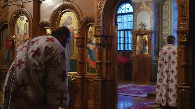 Clergy in Holy Trinity Jonah's Monastery Mary's Dormition Day Kiev Priests in Clegry Robes A