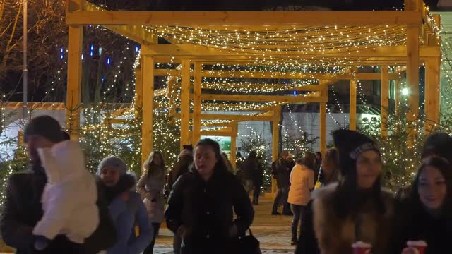 People at Sophia Square Mikhailovskaya Square Christmas Eve Bright Illumination Happy People Taking 
