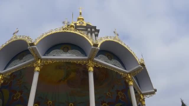 Summer Altar Down up Golden Roofed Alcove Bell Tower Images Under the Roof Columns Holy Dormition Po