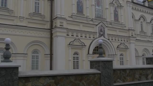 Tower Main Entrance of Transformation Cathedral Holy Dormition Pochiv Lavra Orthodox Monastery in Po