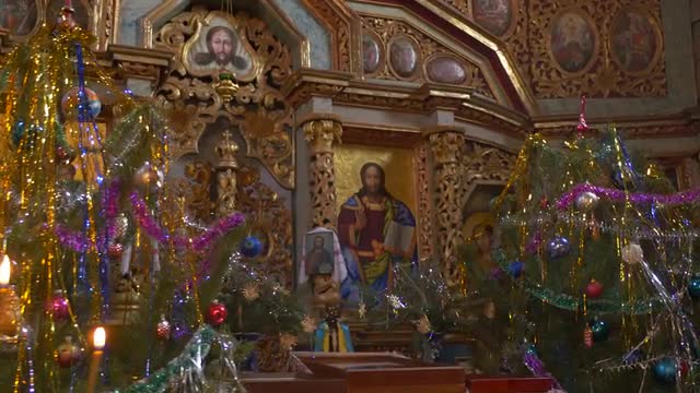 Panorama Church of Paraskeva Pirogovo Christmas Interior Icons With Embroidered Towels Images in Gol