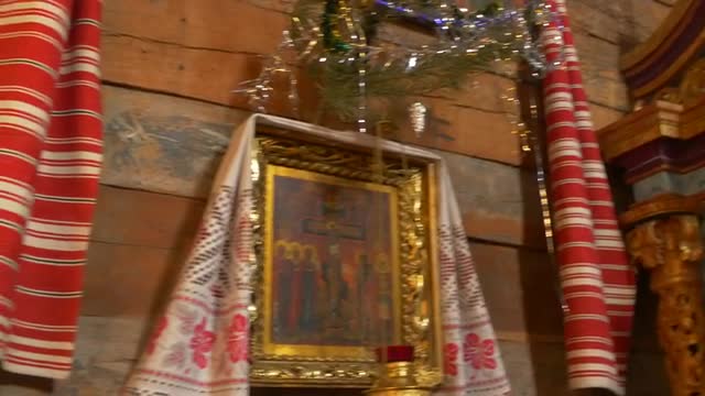 Church of Paraskeva Pirogovo Christmas Panorama of Interior Icons With Embroidered Towels Images in 