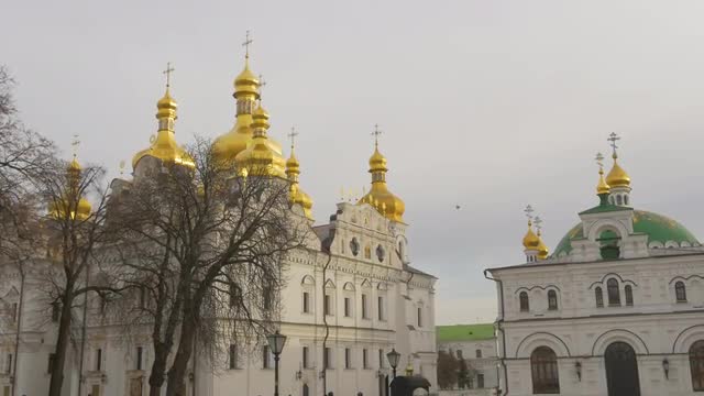 Courtyard of the Dormition Cathedral Holy Dormition Kiev-Pechersk Lavra Panorama Kiev Golden Cupolas