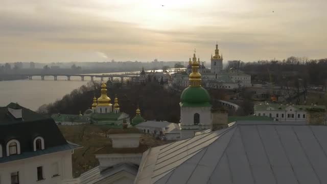 Holy Dormition Kiev-Pechersk Lavra Church Complex Ukraine Green Roofs Golden Cupolas Dnepr Paton Bri