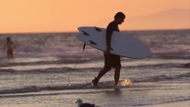 Surfer On California Beach