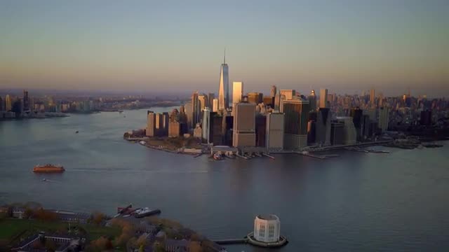 Aerial view of new york city skyline. cityscape metropolis. Shot on Red Epic