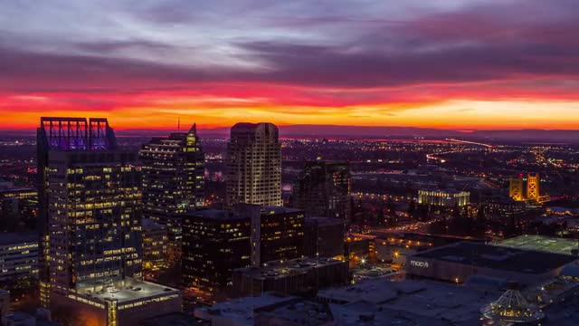 Intense Sunset Over Sacramento City Timelapse