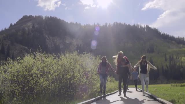 Wild Group Of Teens Run, Toward Camera, Guy Gives Girl A Piggyback Ride, Friends Hold Their Hands (S