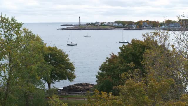Marblehead light tower at the end of the harbor in Massachusetts.