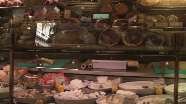 Specialty deli in Bologna, Italy.