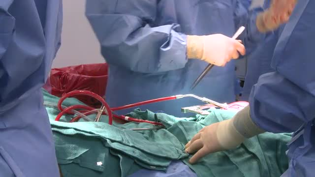 Doctors hands gesturing near bypass tubes