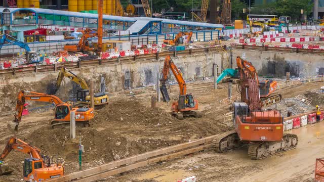 Time Lapse of Construction Excavators