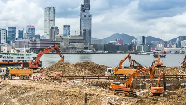 Time Lapse of Construction Excavators