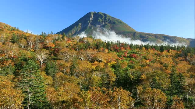 Autumn view of Shiretoko pass and Mount Rausu, Hokkaido, Japan