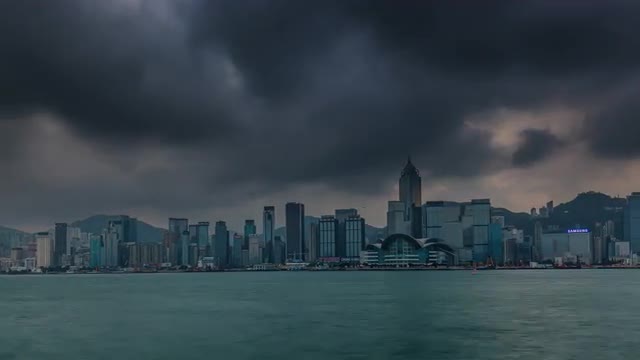 stormy sky hong kong city bay panorama 4k time lapse china