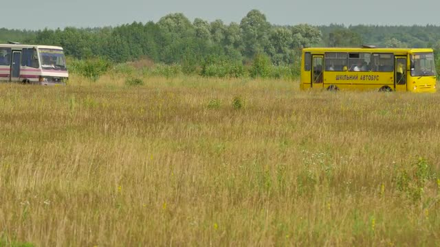 Buses Arrives Bring People to Sports Competition Aircraft Model Sports Outdoors Konotop Ukraine Prep