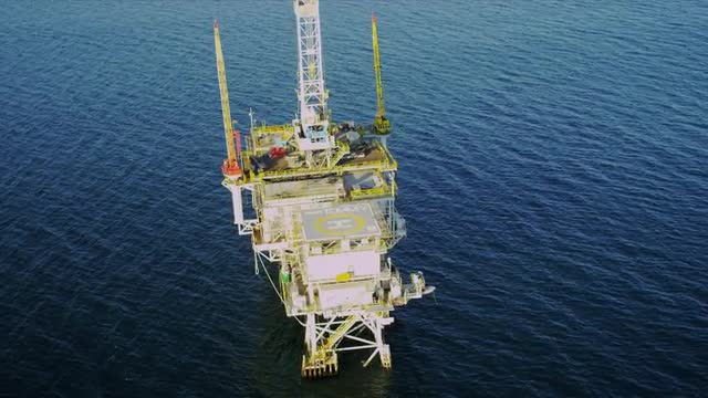 Aerial view of oil production platform, USA