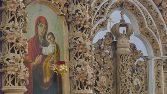 Image of Mary in Carved Wooden Decoration Trinity Day Service Seven Domed Cathedral Panorama of Inte