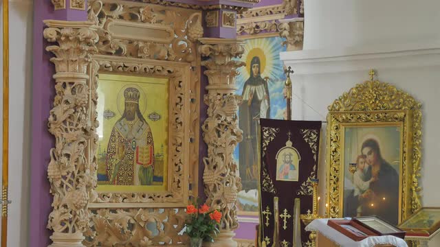 Relick of Orthodox Saint Interior of Monastery Trinity Day Poltava Woodcarving Iconostasis Seven-Dom