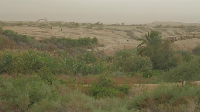 Landscape in Cloudy Windy Day Skyline Horizon Wooden Bridge Through River Steppe Field Hills Sandy G