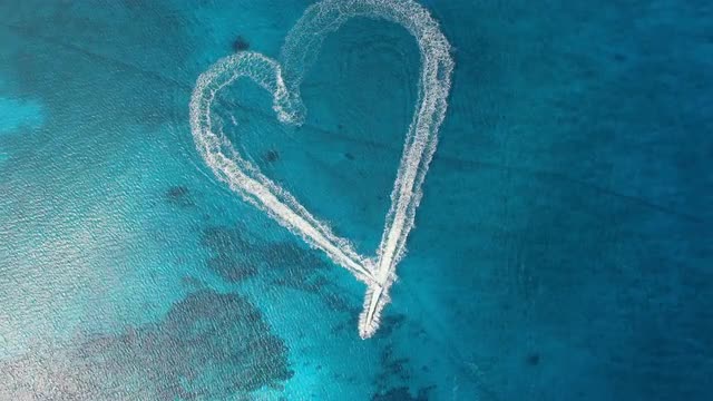 Aerial Heart over cayman islands jetskis