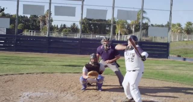 MS POV Baseball players playing in baseball diamond