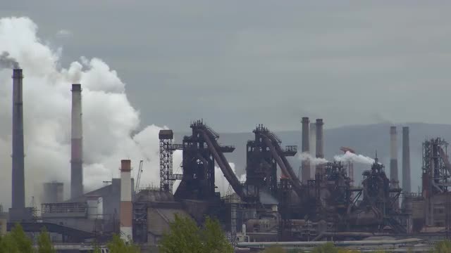 Pollution of Nature Smoke Industrial Plant, Fume Emissions Into the Air. Autumn Sunny Day.