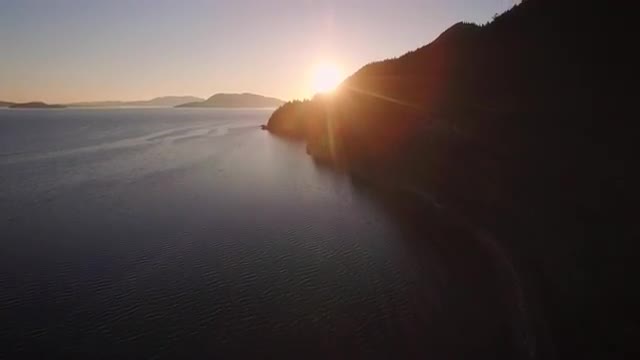 Floating Aerial from Chuckanut Drive in Bellingham Washington of Sunset