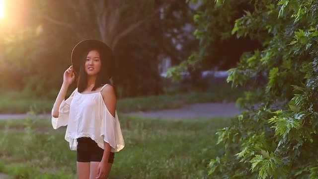 Asian Girl Beautiful Female Portrait Walking Away to Sun