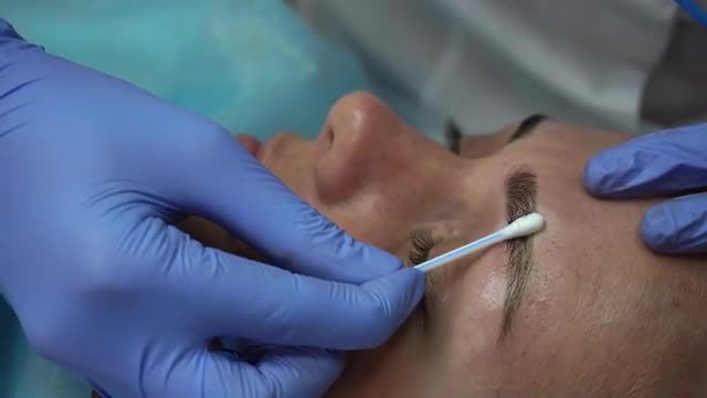 Beautician Makes Procedure Patient Draws Eyebrows Mikrobleyding Client Permanent Tattoo, Eyebrow Rec