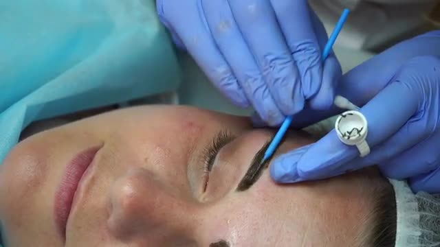 Beautician Makes Procedure Patient Draws Eyebrows Mikrobleyding Client Permanent Tattoo, Eyebrow Rec
