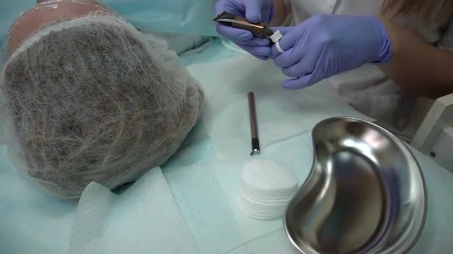 Beautician Makes Procedure Patient Draws Eyebrows Mikrobleyding Client Permanent Tattoo, Eyebrow Rec