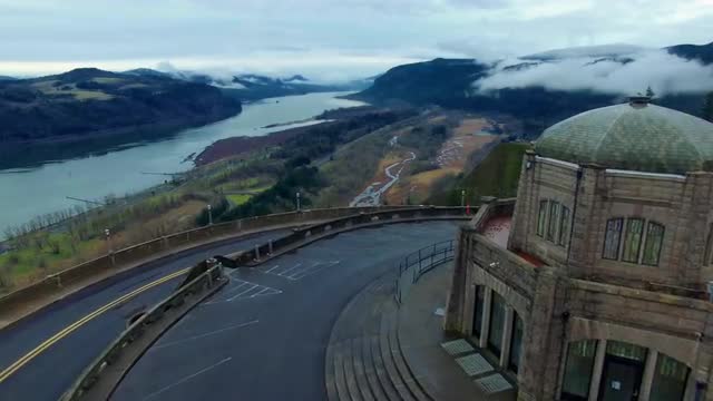 Aerial shot Vista House Oregon
