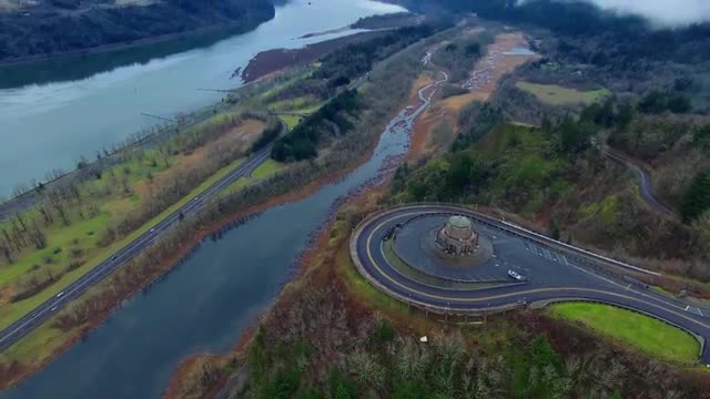 Aerial shot Vista House Oregon
