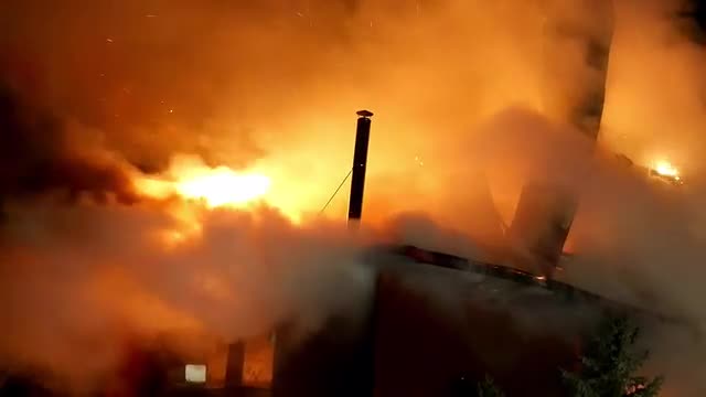 House on fire. Inferno conflagration.