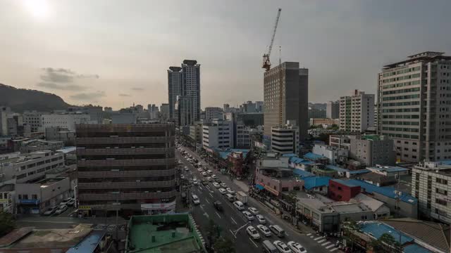 Timelapse of Seoul cityscape with car traffic on streets, South Korea
