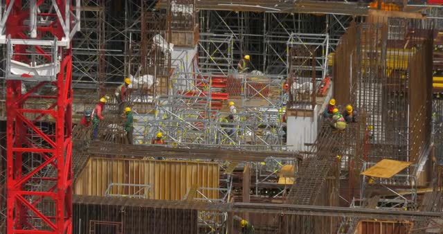 View of construction area with builders in work. Kuala Lumpur, Malaysia