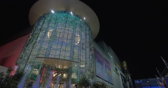 Colorful fountains and illuminated trade centre in Bangkok, Thailand