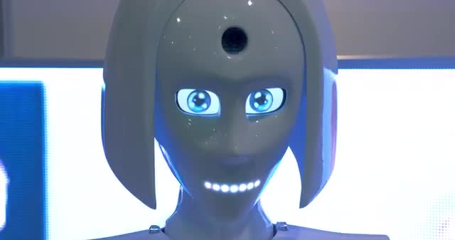 Speaking robot promoter at Robotics Expo