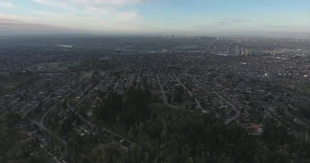 Aerial view of residential area with houses and park