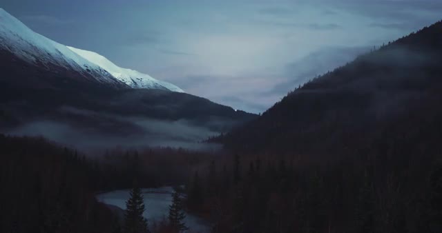 Hope Hope Junction Alaska on the Kenai Peninsula. Valley with River and fog.