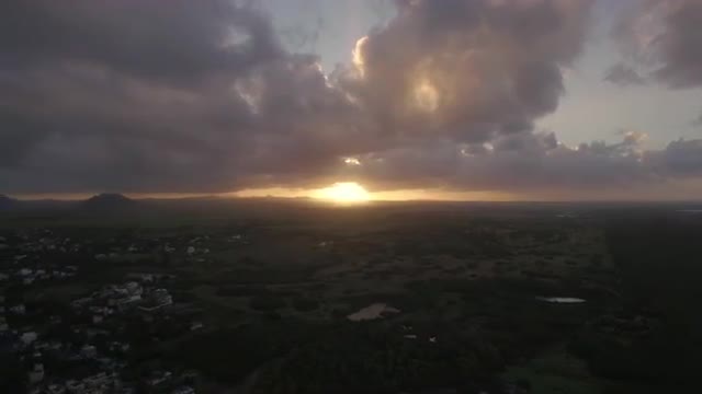 Sunset on Mauritius Island. Aerial view