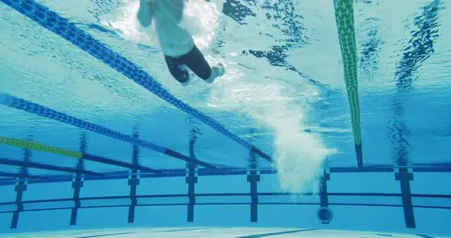 Swimmer Jumps In The Swimming Pool And Swims Breast Stroke