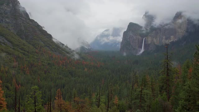 Wide time lapse of storm blowing in Yosemite Valley