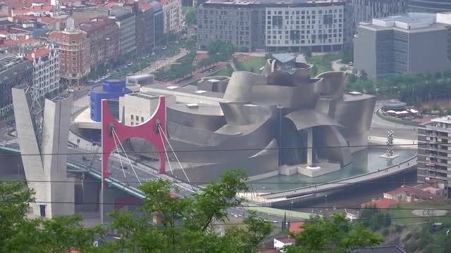 Telephoto pan over to Bilbao Guggenheim