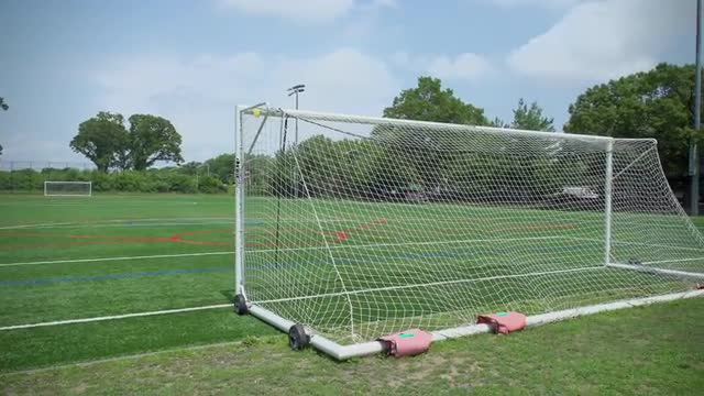 Pan down to a soccer goal