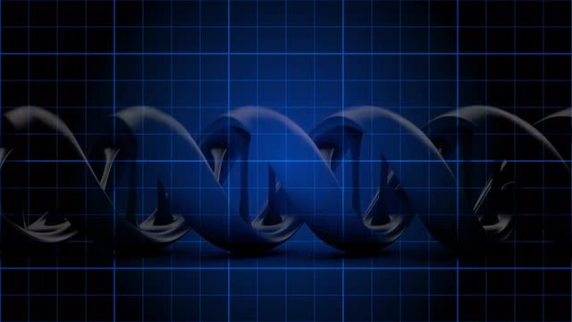 Medical video background with an animated DNA strand on a blue grid (Loop).