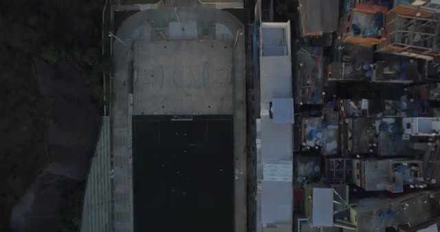 Birds eye view of Football pitch  in Rio De Janeiro. Brazil